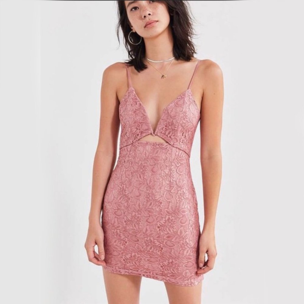 LINE + DOT UO pink lace cutout mini dress small